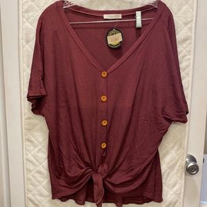 Entro, Tie Waist Waffle Knit Top.